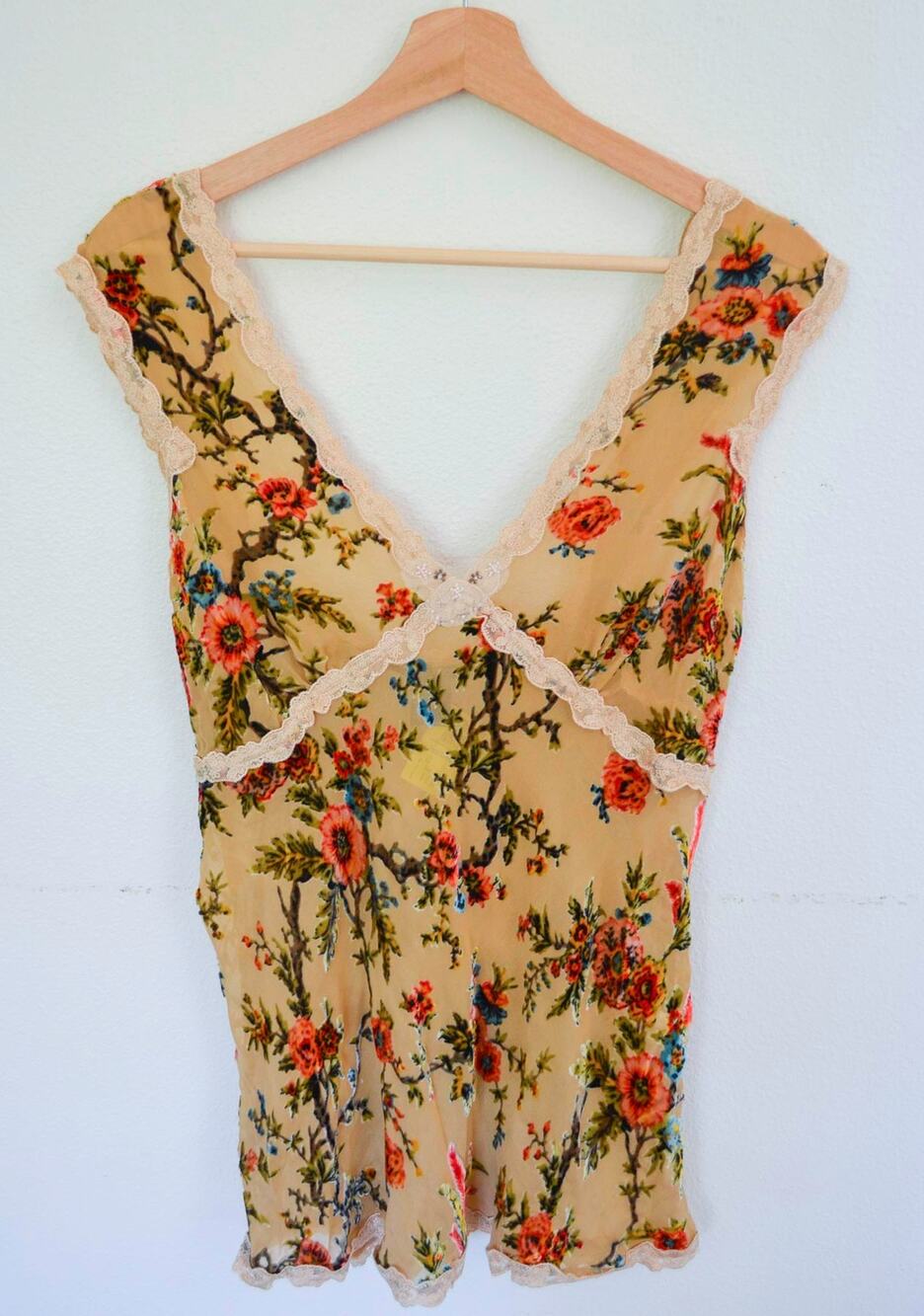 Y2K Velvet Floral Sheer Tank Lace Trim